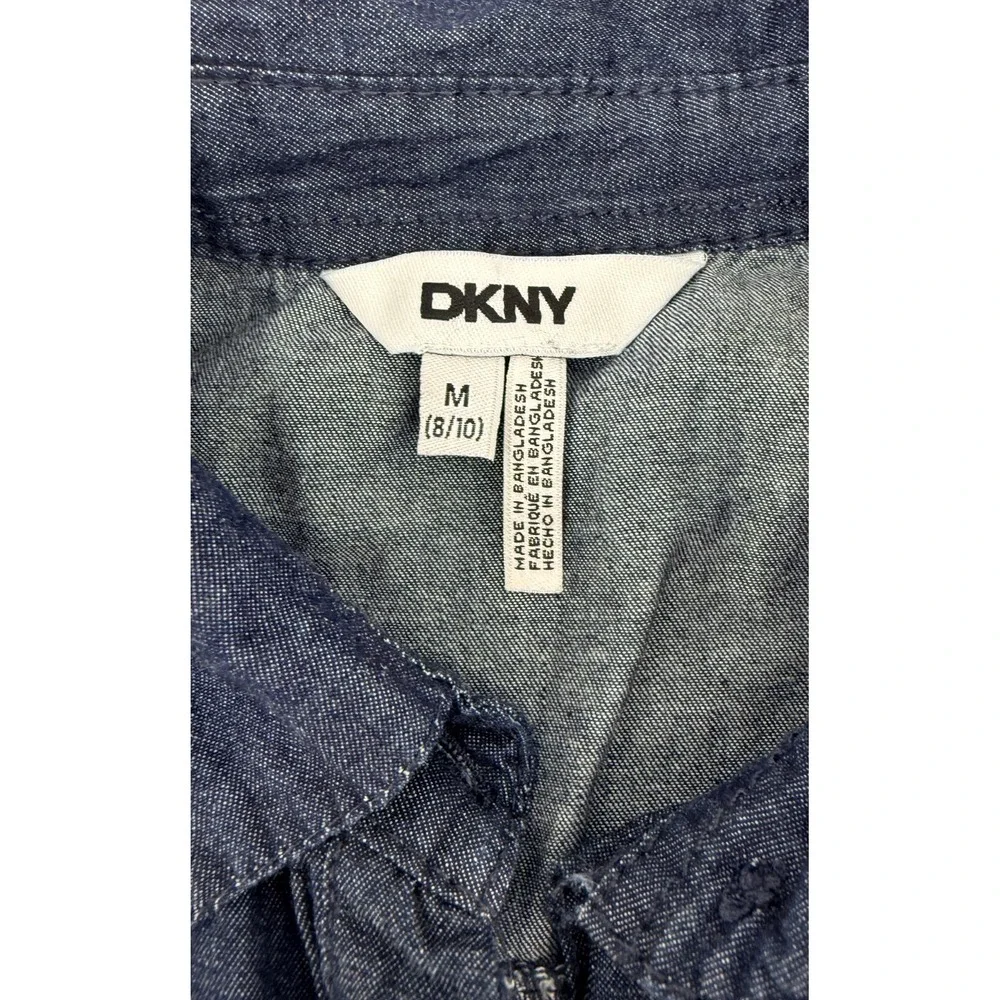 DKNY Girls M‎ 8/10 Denim Shirt Dress Belted Button Front Butterfly Patch
